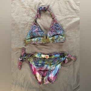 Lucky Brand Purple and Green Striped Bikini